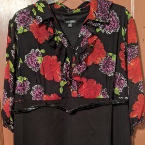 VOIR VOIR PLUS SIZE 22W FLORAL BELTED MIDI DRESS NWT W/ BACK SLIT-